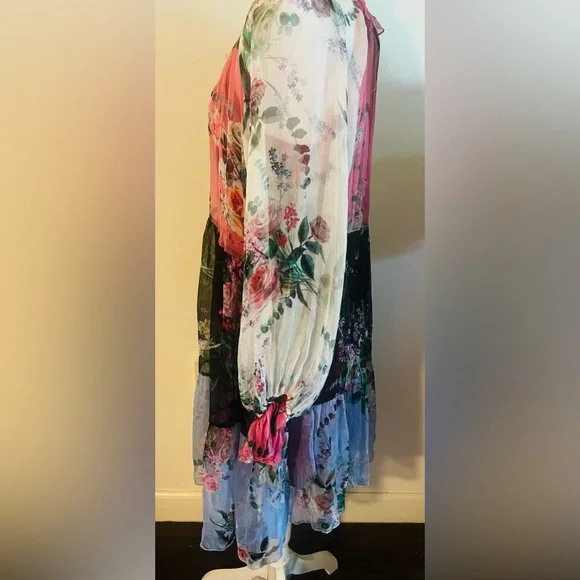 Johnny Was Floral limited edition Silk Button-Down mini dress with slip dress - Picture 3 of 6